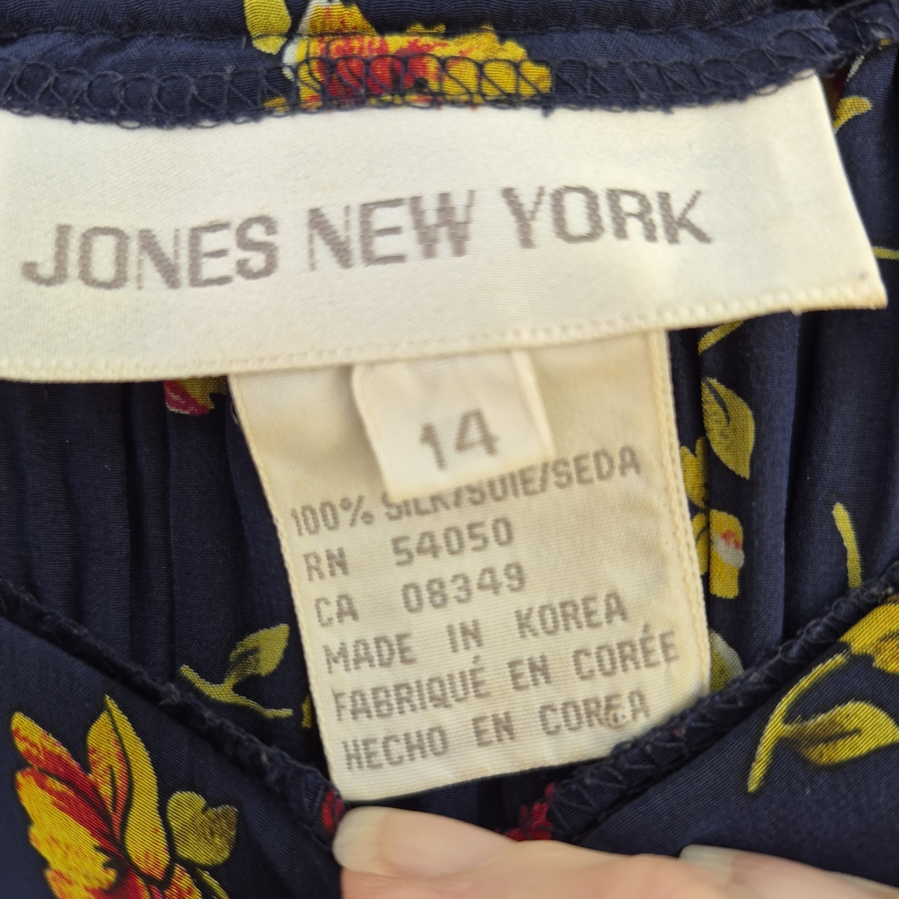 SILK Jones New York Dark Blue Floral Pleated Maxi Skirt 14 Fairycore Hippie Boho - Picture 2 of 4